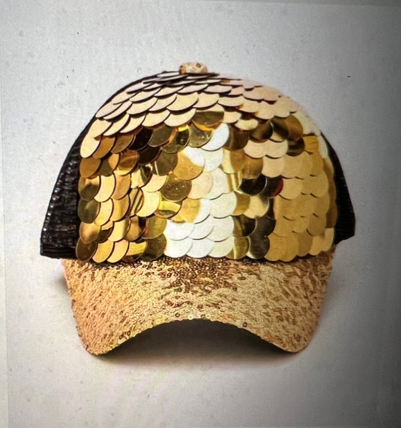 MARDI GRAS SEQUIN CAP - GOLD